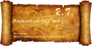 Raskovics Tódor névjegykártya